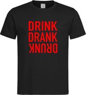 Zwarte Fun T-Shirt met “ Drink. Drank, Drunk “ print Rood  Size M