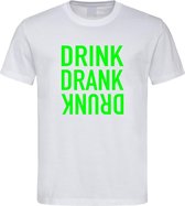 Wit Fun T-Shirt met “ Drink. Drank, Drunk “ print Groen  Size L