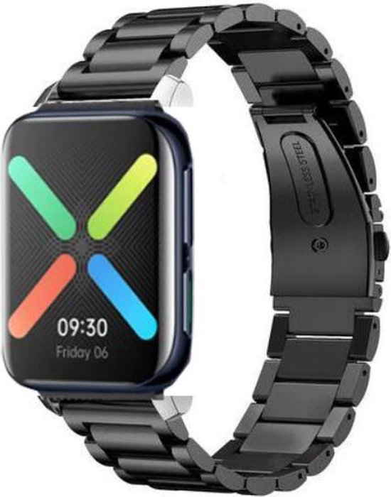 Stalen Smartwatch bandje Geschikt voor Oppo Watch stalen band zwart Strap it. bol