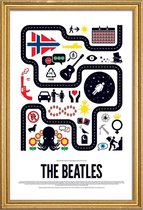 JUNIQE - Poster met houten lijst The Beatles -13x18 /Blauw & Rood