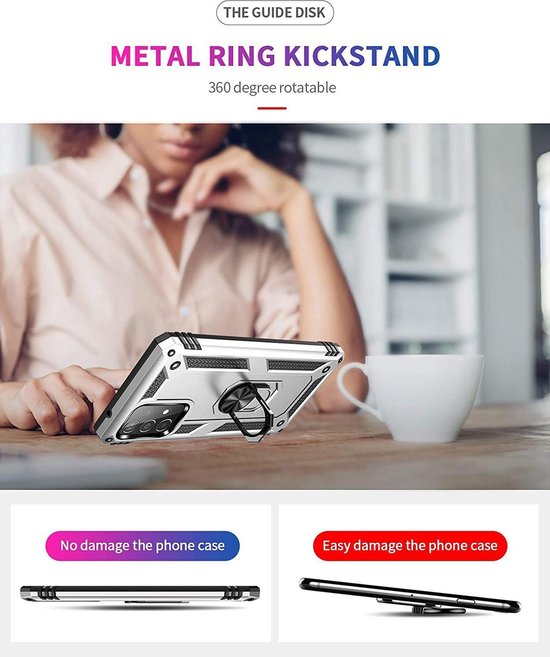 Coque Samsung Galaxy A72 - Anti-Choc Hybrid Ring Armor Argent