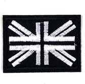 Zwart Witte Engels Britse Union Jack Vlag Strijk Embleem Patch 6 cm / 4.5 cm / Zwart Wit