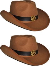 2x stuks bruine cowboyhoed vilt - Carnaval verkleed hoeden voor volwassenen