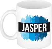 Jasper naam cadeau mok / beker met  verfstrepen - Cadeau collega/ vaderdag/ verjaardag of als persoonlijke mok werknemers
