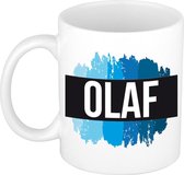 Olaf naam cadeau mok / beker met  verfstrepen - Cadeau collega/ vaderdag/ verjaardag of als persoonlijke mok werknemers