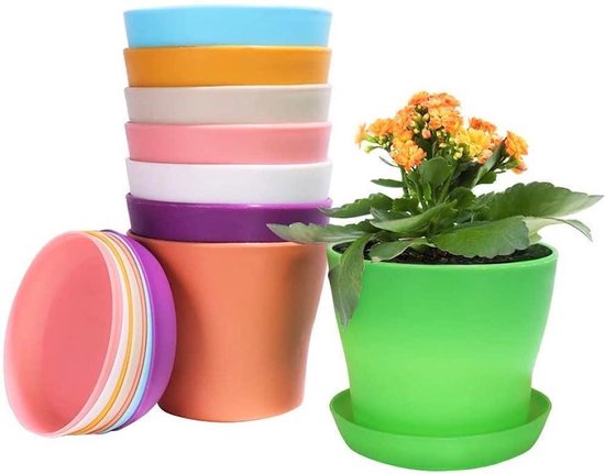 10 cm Intérieur Plante Pot avec palettes Kinglake 8 Pcs Coloré Rond Pots de fleurs 