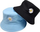 Bucket hat – Bloem - 2 in 1 - Dames - Heren - Zonnehoedje - Vissershoedje - Vissers Hoed – Dubbel - Baby Blauw - Zwart