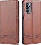 Voor OPPO Reno6/Reno6 Pro AZNS Magnetische Kalf Textuur Horizontale Flip Leather Case met Kaartsleuven & Houder & Portemonnee (Donkerbruin)