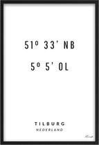 Poster Coördinaten Tilburg A2 - 42 x 59,4 cm (Exclusief Lijst)