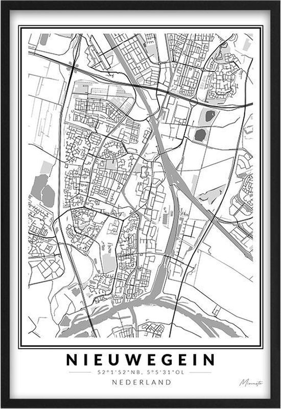 Poster Stad Nieuwegein - A2 - 42 x 59,4 cm - Inclusief lijst (Zwart Aluminium)