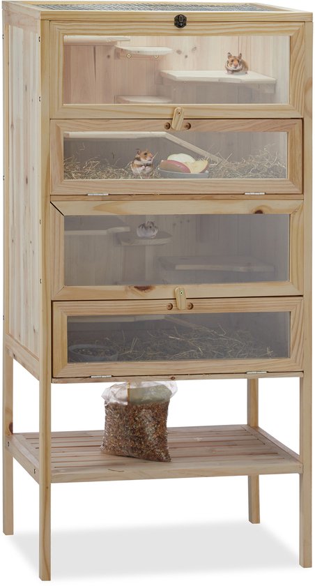 hamsterkooi - 3 etages - 120 x 60 x 40 cm - hout - XXL knaagdierhok