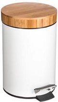 Poubelle à pédale Five® - Prullenbak - avec Five® en bambou - Capacité 3L - 25,5 cm | Blanc