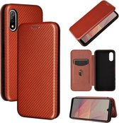 Voor Sony Xperia Ace II Koolstofvezel Textuur Magnetische Horizontale Flip TPU + PC + PU Lederen Case met Kaartsleuf (Bruin)