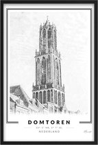 Poster Domtoren Utrecht - A4 - 21 x 30 cm - Inclusief lijst (Zwart Aluminium) Citymap - Stadsposter - Poster van de Domtoren Utrecht