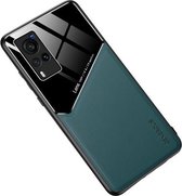 Voor vivo X60 5G All-inclusive leer + beschermhoes van organisch glas met metalen ijzeren plaat (donkergroen)