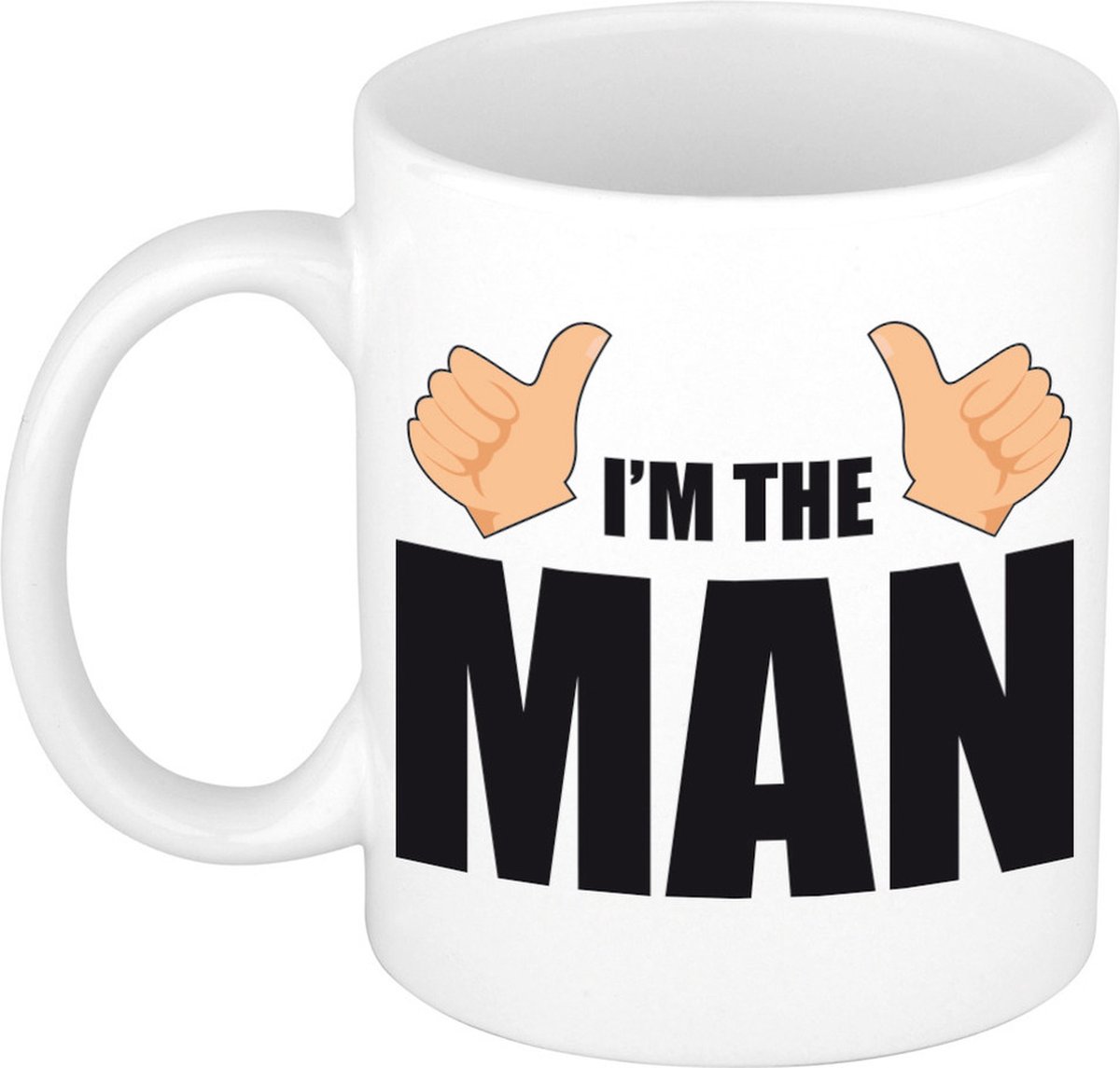 Im the man beker wit en zwart - duimpjes omhoog print - verjaardag / collega cadeau mok
