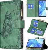 Voor Xiaomi Mi 11 Lite Vliegende Vlinder Embossing Patroon Rits Horizontale Flip Lederen Case met Houder & Kaartsleuven & Portemonnee (Groen)