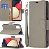 Voor Samsung Galaxy A03s Litchi Textuur Pure Kleur Horizontale Flip Lederen Case met Houder & Kaartsleuven & Portemonnee & Lanyard (Grijs)