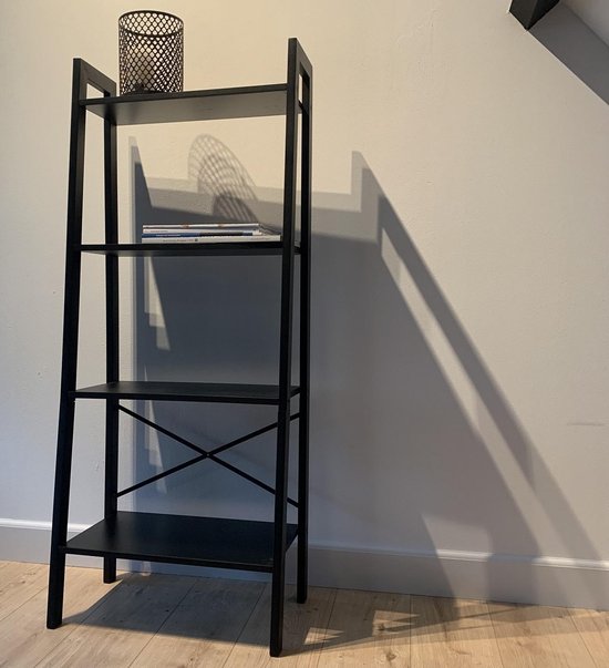 onbekend Kapel Alternatief RJRoyal Living boekenkast industrieel boekenrek zwart metaal en zwart hout  ladder 137,5 cm | bol.com