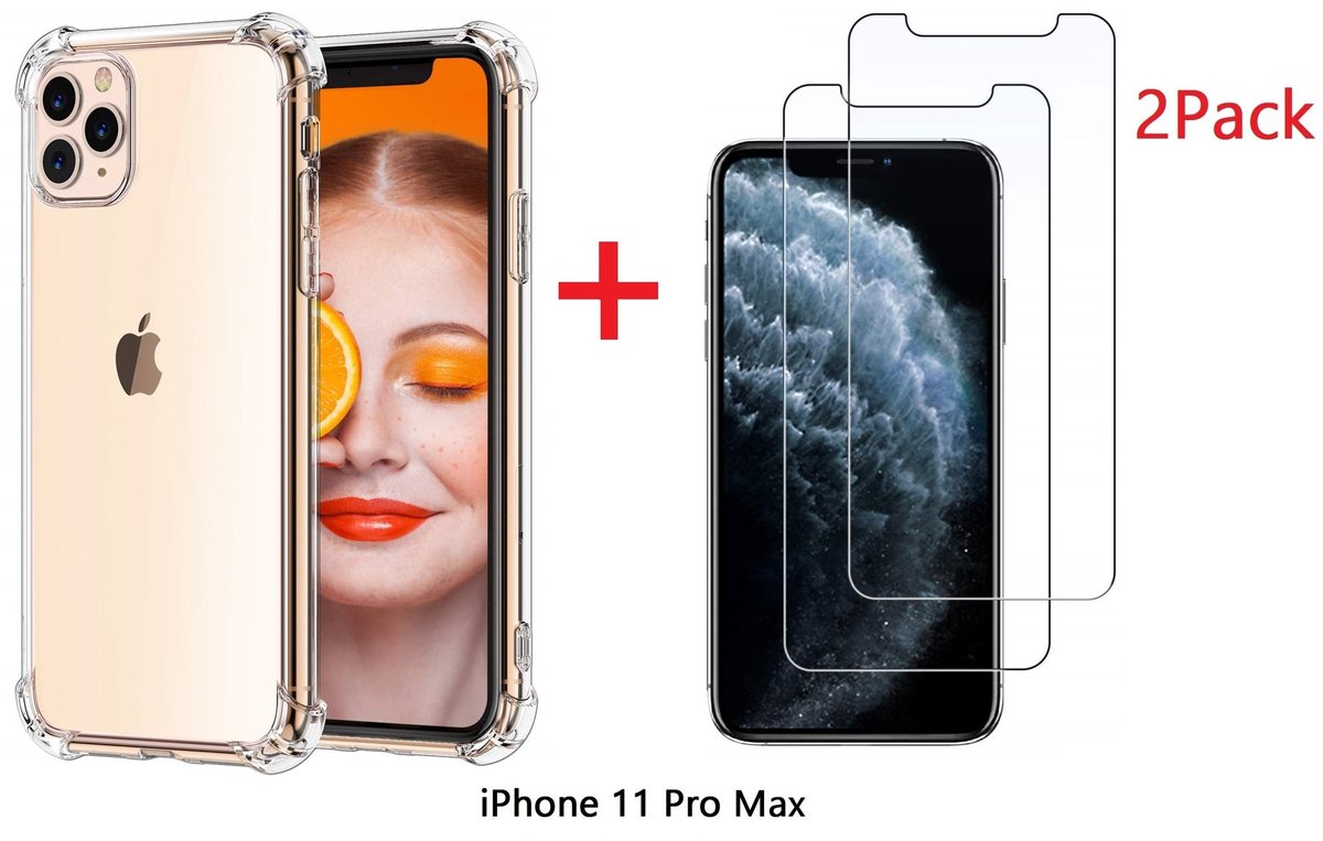 Ntech hoesje Geschikt voor iPhone 11 Pro Max Anti Shock Hoesje + 2X Screenprotector