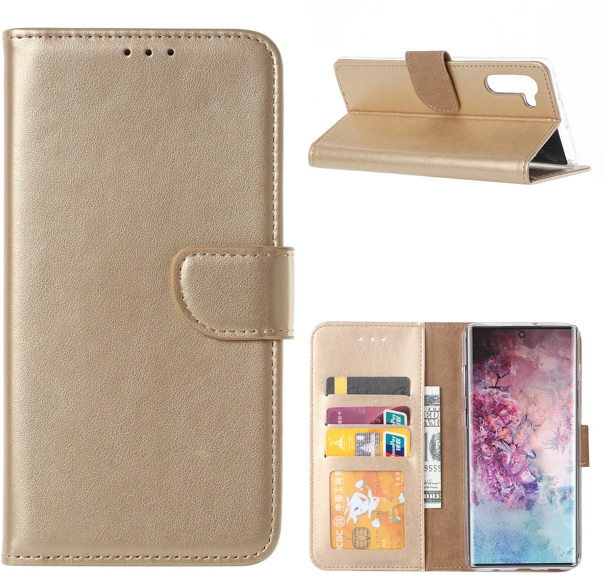 Ntech Portemonnee Hoesje Geschikt Voor Samsung Galaxy Note 10 - Goud