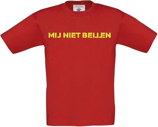T-shirt voor kinderen met opdruk “Mij niet bellen” | Chateau Meiland | Martien Meiland | Rood T-shirt met gele opdruk. | Herojodeals