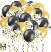 50x Zwart en Goud Papieren Confetti Helium Feest Ballonnen - Verjaardag Versiering - Abraham Sarah - Ballonnenboog Maken - Latex