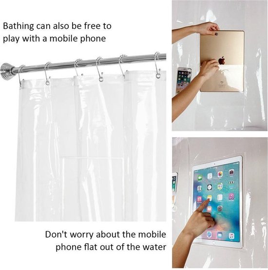 Transparante Douchegordijn met 12 waterdichte aanraakgevoelige vakken