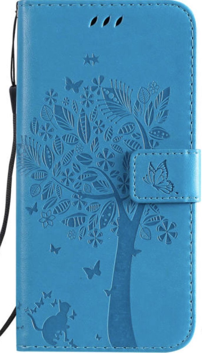 Geschikt voor Apple iPhone XR Bookcase - Blauw - Bloemen - Portemonnee Hoesje