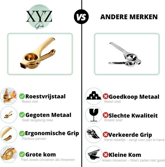 XYZ Goods - Citroenpers - Citruspers - Limoenpers - citroenpers handmatig - citroenknijper - citrusknijper - sinaasappelpers - fruitpers - sinaasappelpers handmatig - RVS - Goud — afbeelding 4
