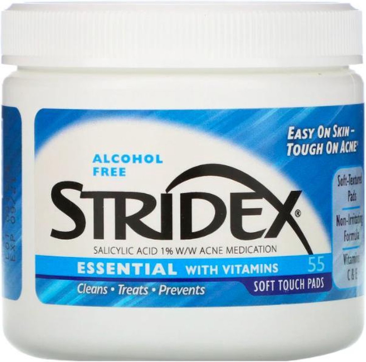 Stridex - Acnecontrole in één stap - Alcoholvrij - 55 Soft Touch-pads - Acne - Vitamine C - Gezonde huid - salicylic acid.