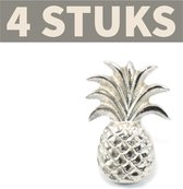 Zilveren Stevige ananas kastknoppen van messing - Set van 4 stuks - Lade knop - Deurknop  - Meubelknop - Handgreep - Handvat - Retro look - Brass knobs - Antiek - Pineapple Silver knobs - Int