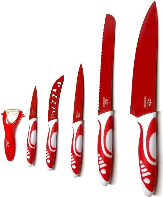 Messenset - Professionele Messenset - 6-delige Keramische KeukenMessen set met ergonomische handgreep Voor het Snijden van Groenten - Fruit - Vlees - Vis - Rood