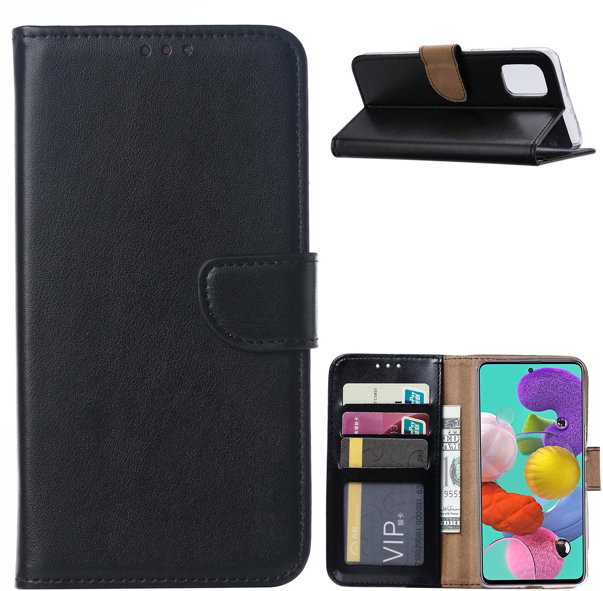 BixB Samsung A51 Hoesje - Bookcase Portemonnee cover - Zwart