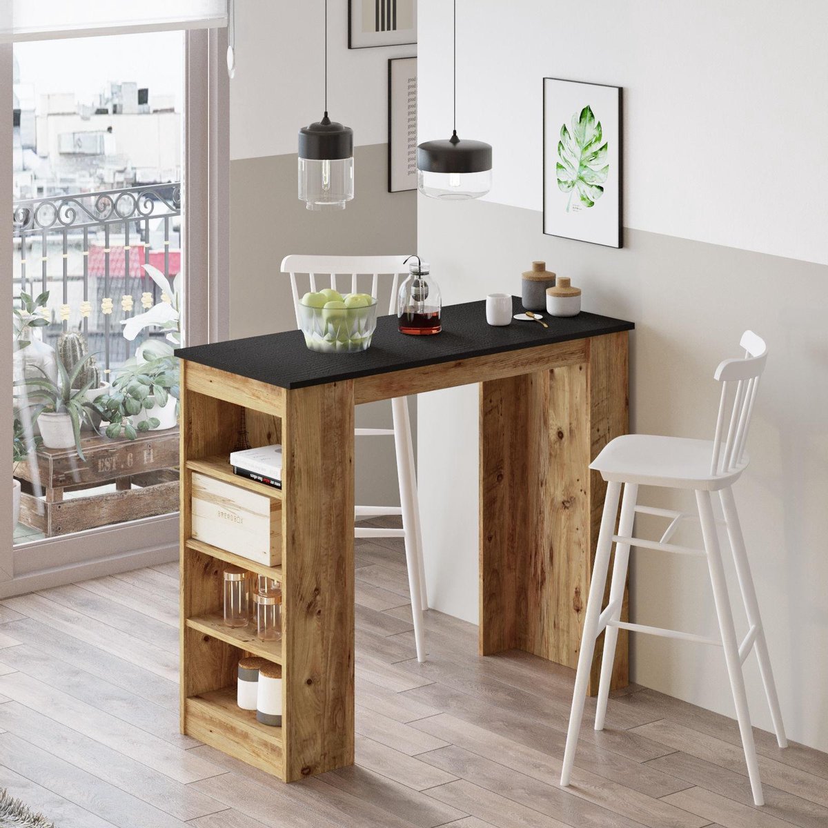 Table à Manger Extensible Avec Rangement - Îlot De Cuisine 6 étagères - Blanc - 118 à 180 Cm - Idéale Salon Ou Cuisine
