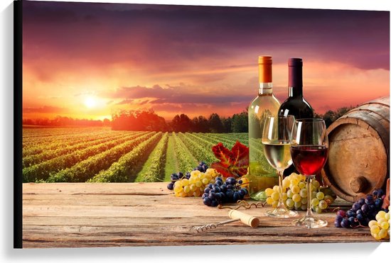 Canvas - Wijn en Druiven voor Wijngaard - Foto op Canvas Schilderij (Wanddecoratie op Canvas)