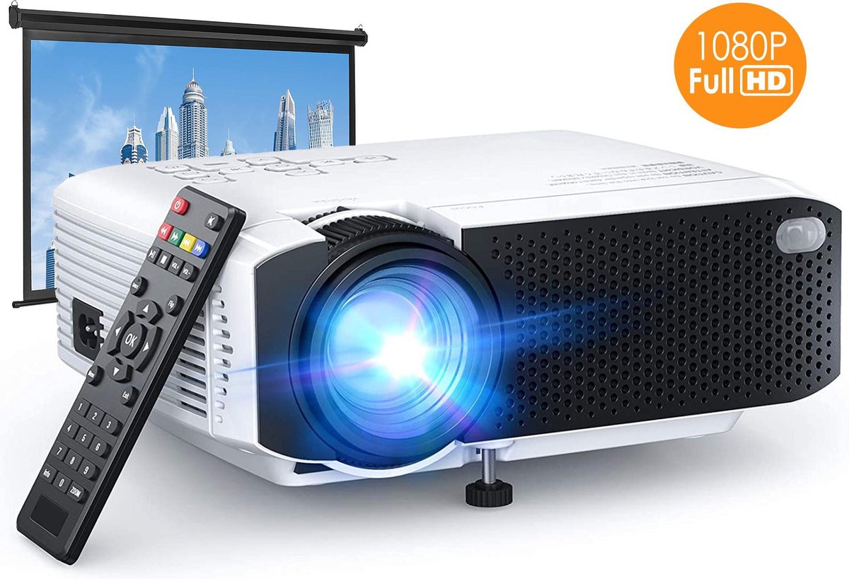 Mini Beamer 1080P Full HD met Surround sound Speakers - 4000 Lumen - Statief - Draagbare LED project