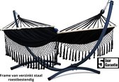 Potenza® Hangmat met standaard – 2 persoons – VERZINKT METALEN frame tot 220 kg - WEERBESTENDIG - Grande Premium Santia