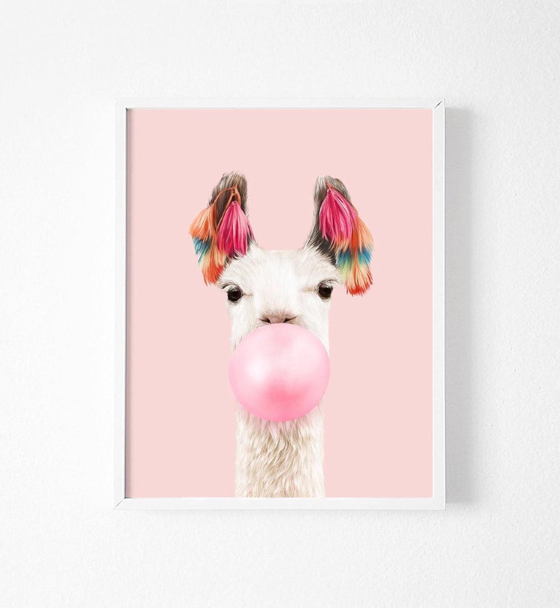 Poster Alpaca - Kinderkamer - Babykamer - Bubble gum Roze 30x21cm - A4