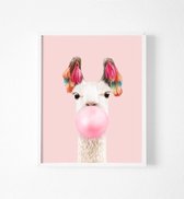 Poster Alpaca - Kinderkamer - Babykamer - Bubble gum Roze 30x21cm - A4