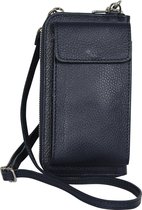 AmbraModa GLX21 - Italiaanse portemonnee telefoontasje schoudertas clutch bag gemaakt van echt leer. Donkerblauw