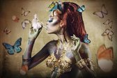 Glasschilderij - Vrouw met Vlinders - 120 x 80 cm