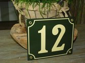 Emaille huisnummer 18x15 groen/creme nr. 12