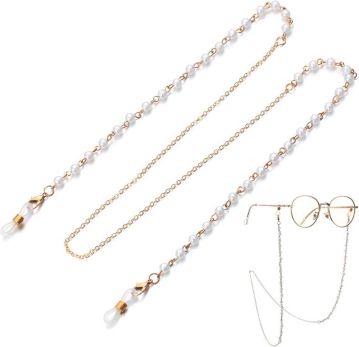 Zonnebril koord | zonnebrilkoord | brillen koord | brillenkoord | zonnebril koordje met pareltjes | parel ketting | mode accessoires | goudkleurig | ketting dames | | black friday 2023 | sinterklaas | kerstcadeau voor vrouw