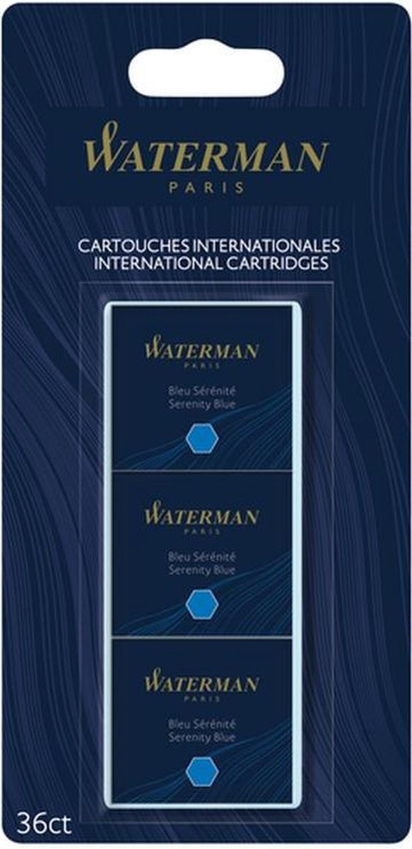Waterman-inktpatronen | standaard formaat | Serenity Blue (verpakking van 36 stuks)