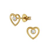 Zilveren oorbellen | Oorstekers | Gold plated oorstekers, hart met kristal