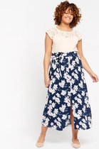 LOLALIZA Maxi rok met knopen en bloemen - Marine Blauw - Maat 36