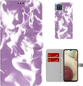 Voor Samsung Galaxy A12 5G Cloud Fog Pattern Horizontal Flip Leather Case met Houder & Card Slot & Wallet (Paars)