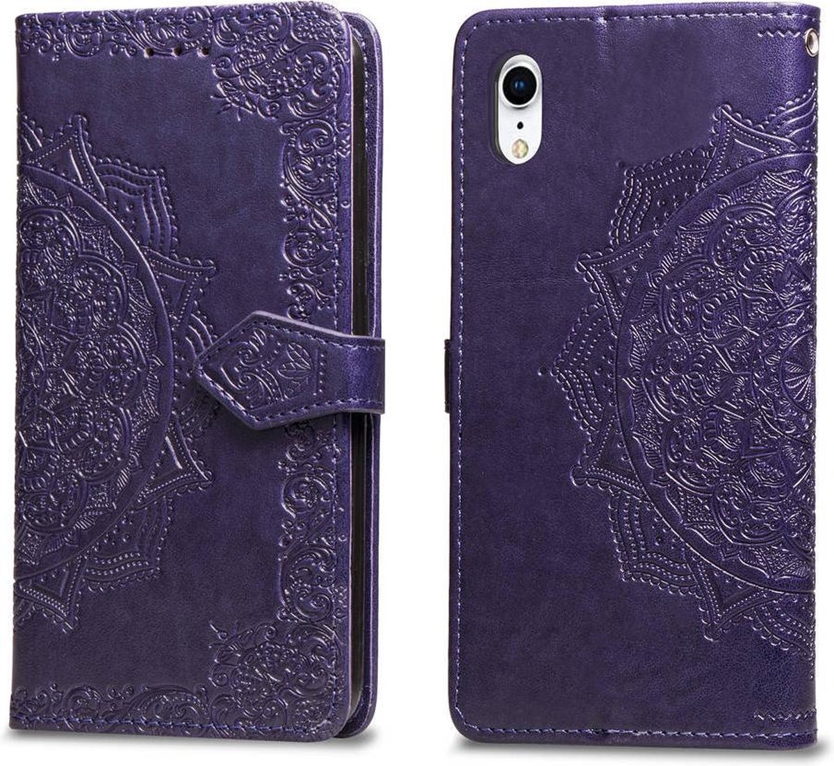 Geschikt voor Apple iPhone XR Bookcase - Paars - Bloemen - Portemonnee Hoesje