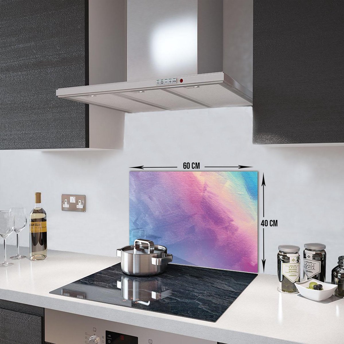 Multicolor Tempered Glas Spatbescherming Voor Achter de Kookplaat 40cm x 60cm